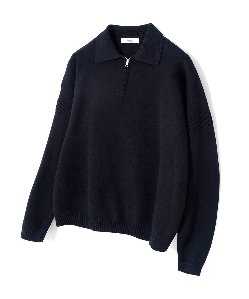 KNITTED Viscose Washable Half Zip Knit Black