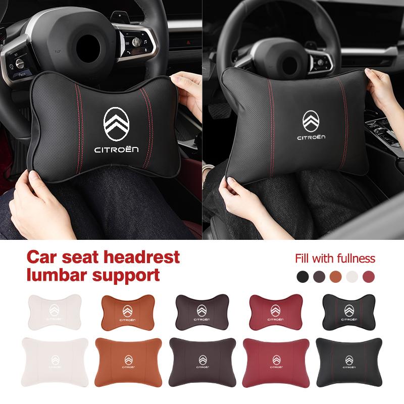 EMHV7 Leather Car Headrest Neck Pillow Seat Waist Cushion Lumbar Support For Citroen C4 C3 C5 C1 C2 C6 VTS C4L DS3 DS4 DS5 Grand