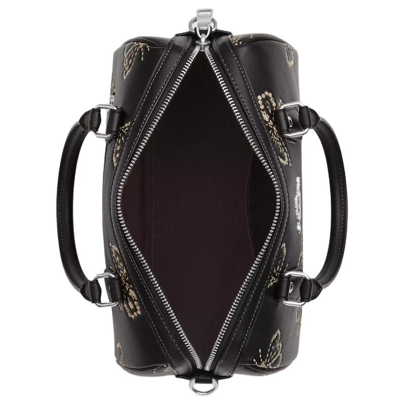 COACH Rowan 25 Butterfly Print Adjustable Shoulder Strap Smooth Leather Crossbody Handbag Medium Women's Silver and Black