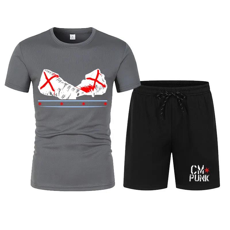 Мужская черная футболка Return of CM Punk, шорты, комплект, летние мужские костюмы с коротким рукавом, новые модные комплекты одежды 2024 года