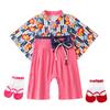 Hakama Romper Baby Kimono Coverall Baby Japanese Attire Formal Girls Socks Included Hair Band Bowknot Ribbon Peach Festival Festival Festival Shrine