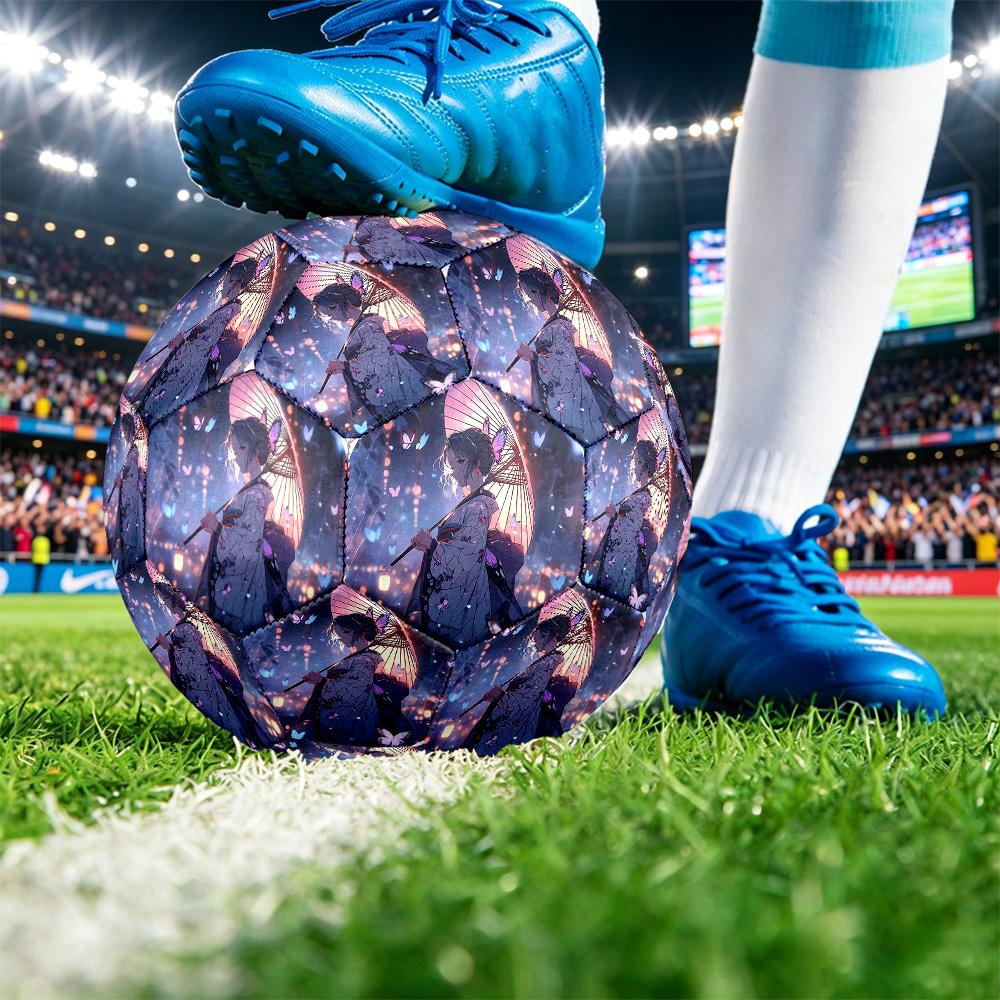 Demon Slayer Printed Size 5 Standard Football, Waterproof PU Training Soccer Ball for Outdoor Sports