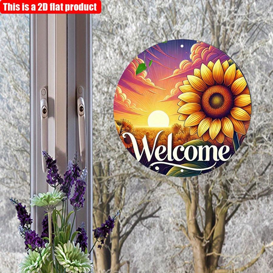 2D плоская 20*20 см 1 шт. Добро пожаловать Ярко-желтая круглая декоративная тарелка с логотипом подсолнечника в винтажном деревенском стиле, подходит для дома, гаража, кафе, улицы/внутри