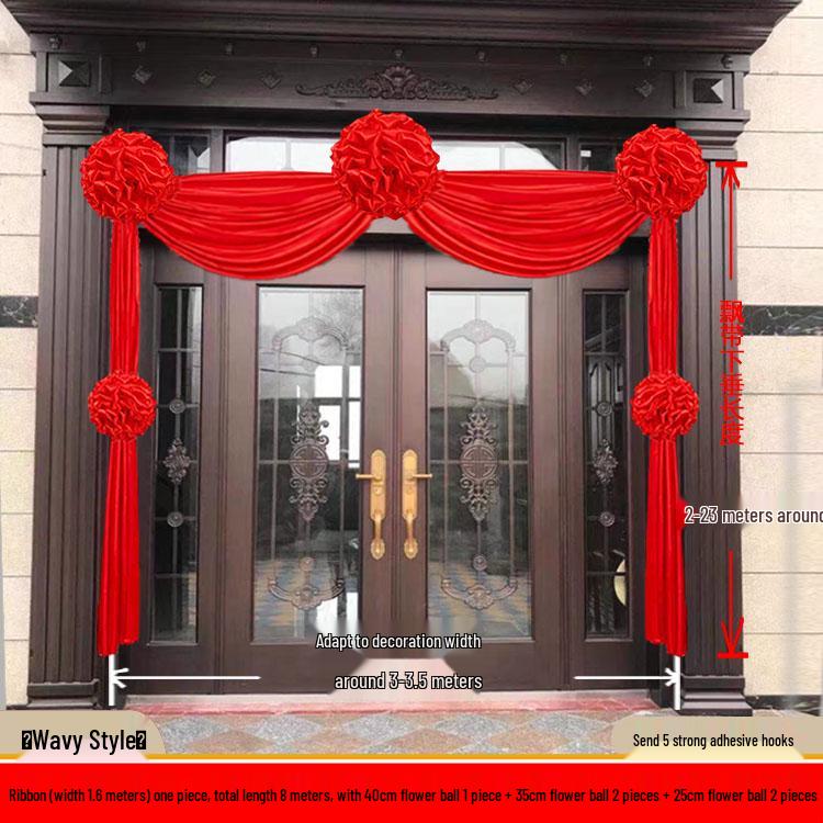 Red Satin Flower Ball Decoration for Gate, Balcony, and Staircase