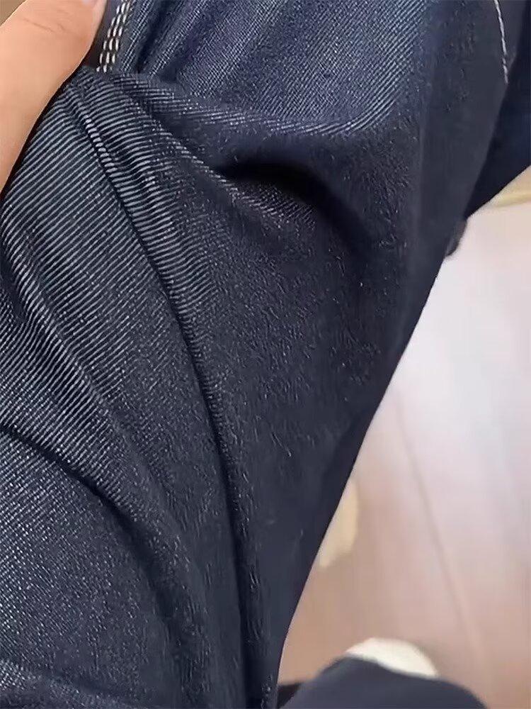 Женские джинсы широкие брюки в стиле ретро, европейский стиль - большой размер, тип фигуры "груша", стройнящие, универсальные для осени и зимы