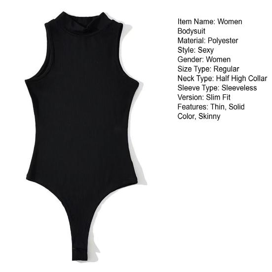 Women Sexy Bodysuit Sleeveless Half Turtleneck Bodysuit Summer Slim Fit One-Piece Vest Solid Color Bottoming Shirt Romper