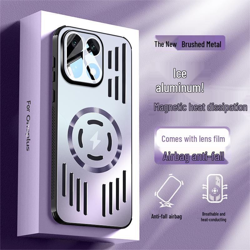 Противоударный чехол-подушка для OnePlus 15: Ледяной алюминий, Магнитное рассеивание тепла, Матовый металл, Легкий.