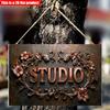 2D плоский 30*20 см "СТУДИЯ" Деревянная декоративная табличка в винтажном стиле, изысканные цветочные узоры Деревянная настенная табличка, подходит для киностудии, записи