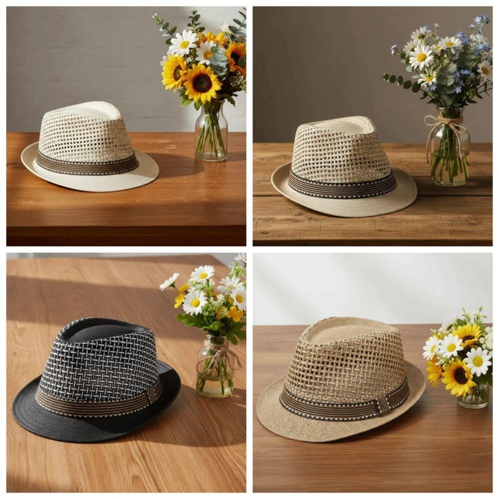 Short Brim Woven Straw Hat Breathable Vacation Beach Cap Sun Cap Men Panama Hat Summer