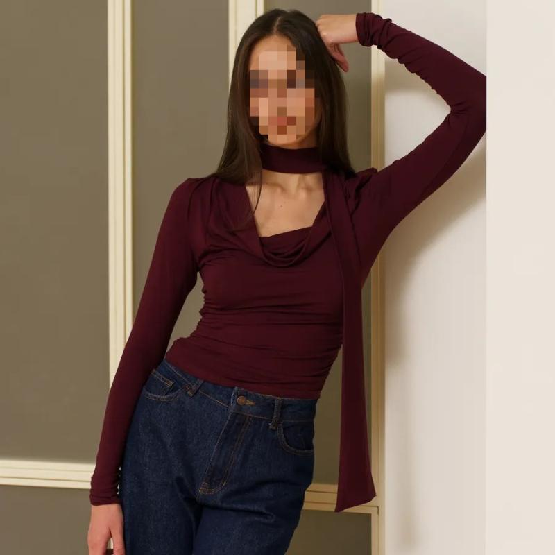 Весенне-осенний уличный топ с длинным рукавом, облегающий, короткий