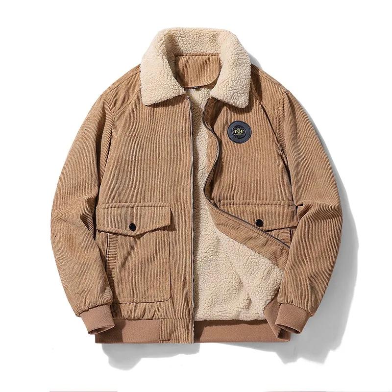 Мужская куртка-бомбер, высококачественная мужская одежда, мужская плюшевая утолщенная пуховая куртка, мужское шерстяное теплое пальто с лацканами, зимняя куртка для мужчин