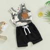 Toddler Boys Summer Outfit Sets Sleeveless O Neck Camouflage Vest + Black Drawstring Shorts