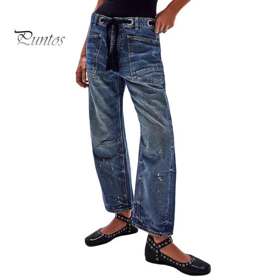 Женские джинсы-бочки с широкими штанинами, заниженной талией, с завязками на щиколотке, эластичные мешковатые брюки-бойфренды с резинкой на талии