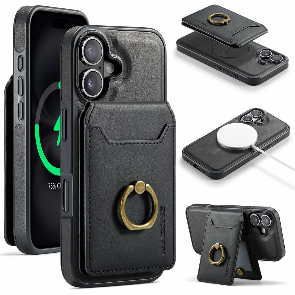 Серия MAGKING K1 Для iPhone 17 Магнитный чехол PC+TPU+PU Чехол для телефона с держателем для карт