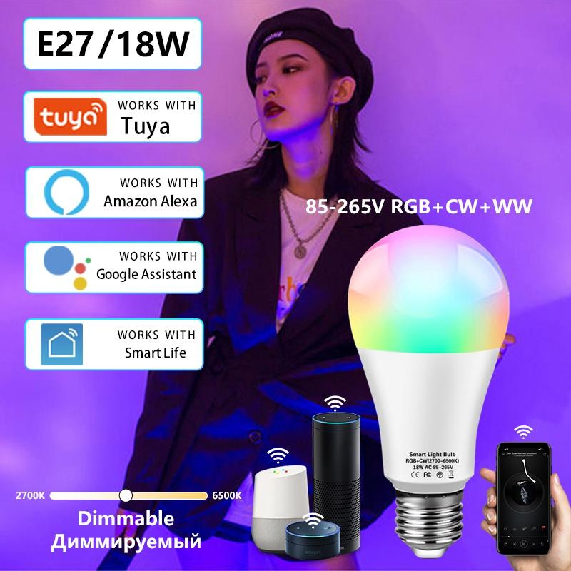 15 Вт TUYA Smart wifi лампа B22 E14 RGB светодиодная лампа E27 Alexa лампа Google Home 85-265 В CW WW волшебные лампочки с регулируемой яркостью голосовое управление