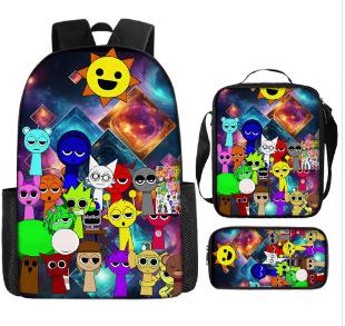 Rhythm Box Sprunki Student School Bag Backpack Backpack Three-Piece Set