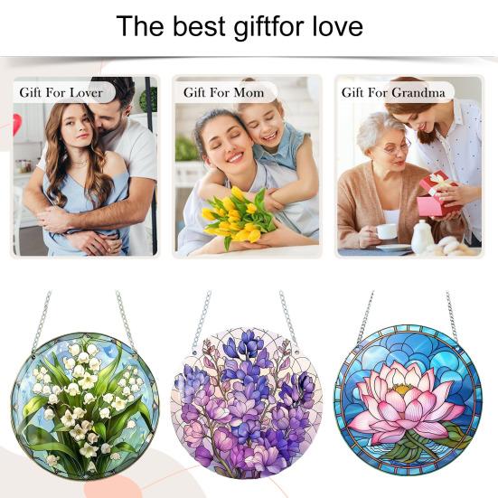 Stained Glass Flower Hanging Decoration Living Room Wall Window Hanging Floral Plants Ornament