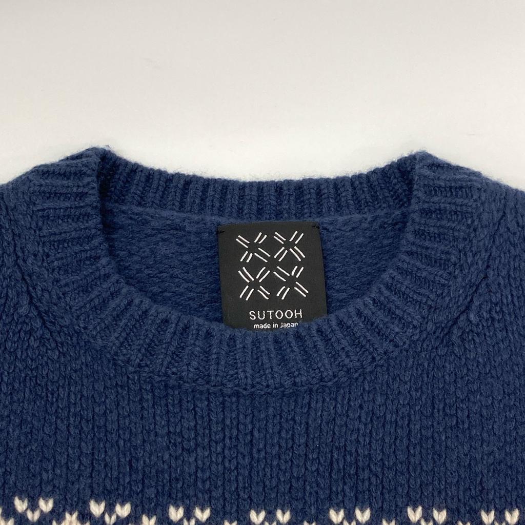 SUTOOH Blue STU-A22-KN06 Wool Cashmere Silk Jacquard Knit Tops 2 blueUsed