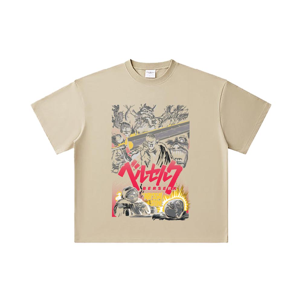 260 GSM Double Yarn 32 Count 100% Cotton Berserk V3 Abyssal Stone Print Unisex Heavy Cotton T Shirt