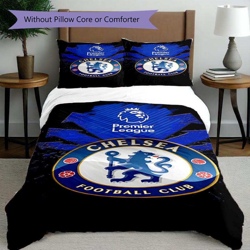 3pcs Duvet Cover Set (1*Duvet Cover + 2*Pillowcase, Without Core),football club F.C Print Bedding Set, Bedroom Decor, All‑Season, Birthday Gift