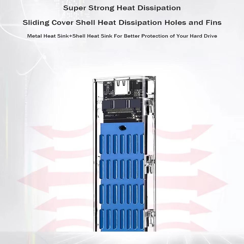 M.2 NVME/NGFF Dual Protocol SSD Enclosure Transparent Hard Drive Case USB3.2 Type C with Intelligent Display SATA SSD Adapter