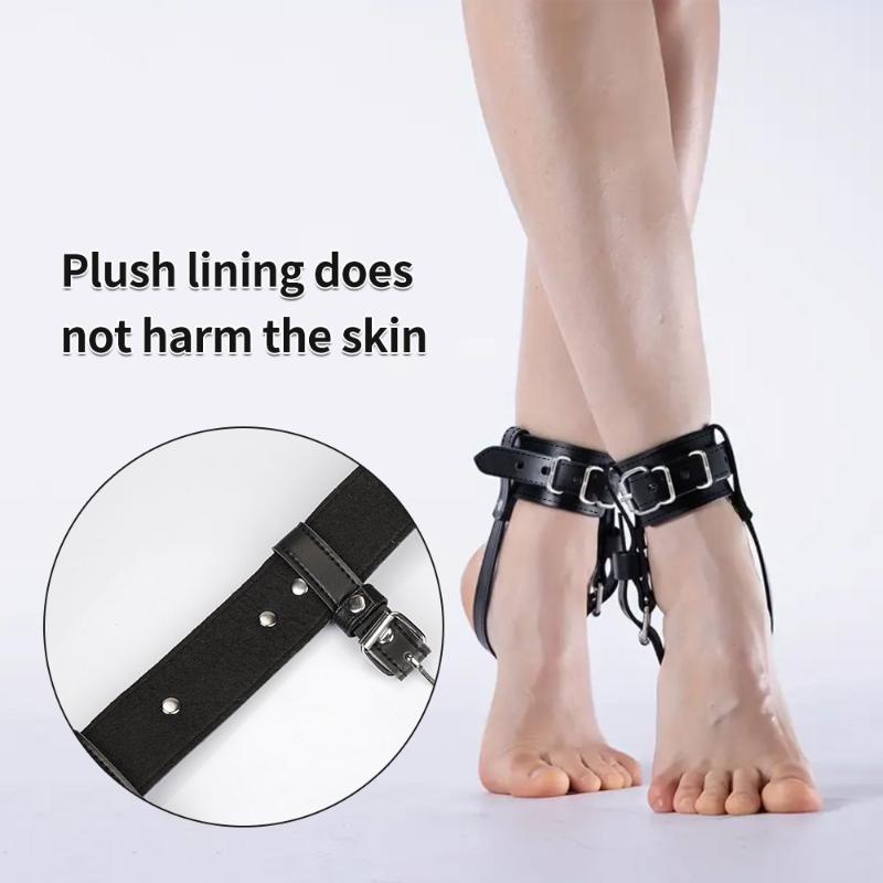 2Pcs Punk Women Adjustable Black Pu Leather Ankle Harness With Buckle Straps Gothic Foot Accessories For Cosplay Party