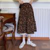 Новая японская женская юбка-миди Mori Girl с высокой талией, темно-синяя, коричневая юбка с цветочным принтом и кружевными оборками, винтажная элегантная вельветовая юбка