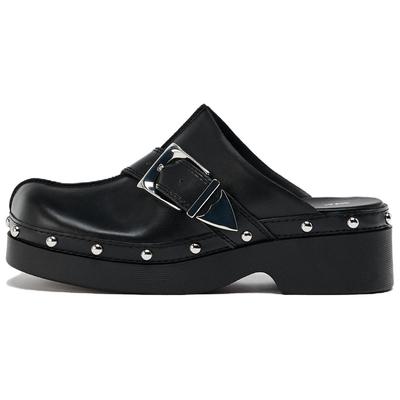 Модные мюли на водонепроницаемой платформе и массивном каблуке, украшенные пряжками и заклепками, женская обувь, черные 13508510-38