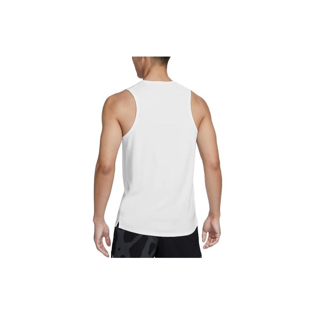 Nike Dri-FIT Miler Solid Logo Crew Neck Loose Tank Top Men Tops White DV9322-100