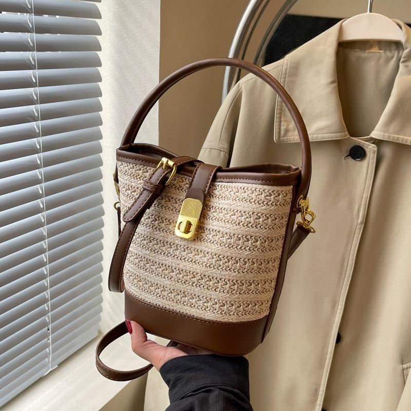 Casual Woven Straw Bag New Lazy Wind Vacation Fashion Portable Messenger Bag Bucket