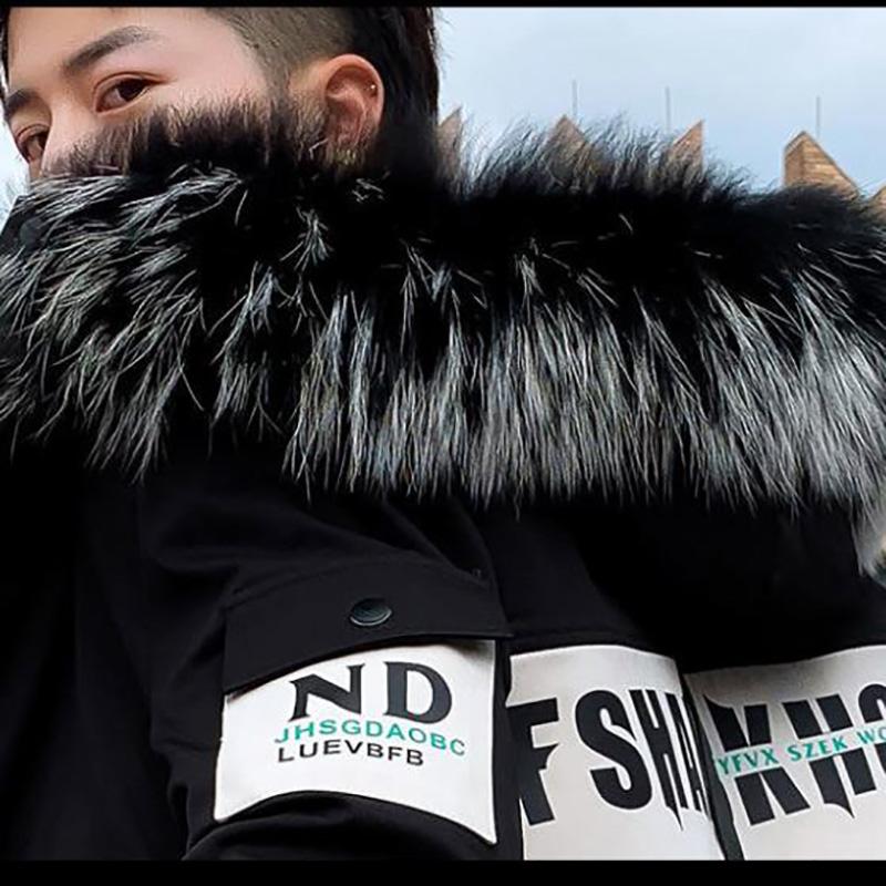Пуховик с большим меховым воротником, мужская зимняя утолщенная хлопковая куртка, верхняя одежда средней длины с капюшоном, повседневная куртка, теплые пуховые пальто на дикой молнии