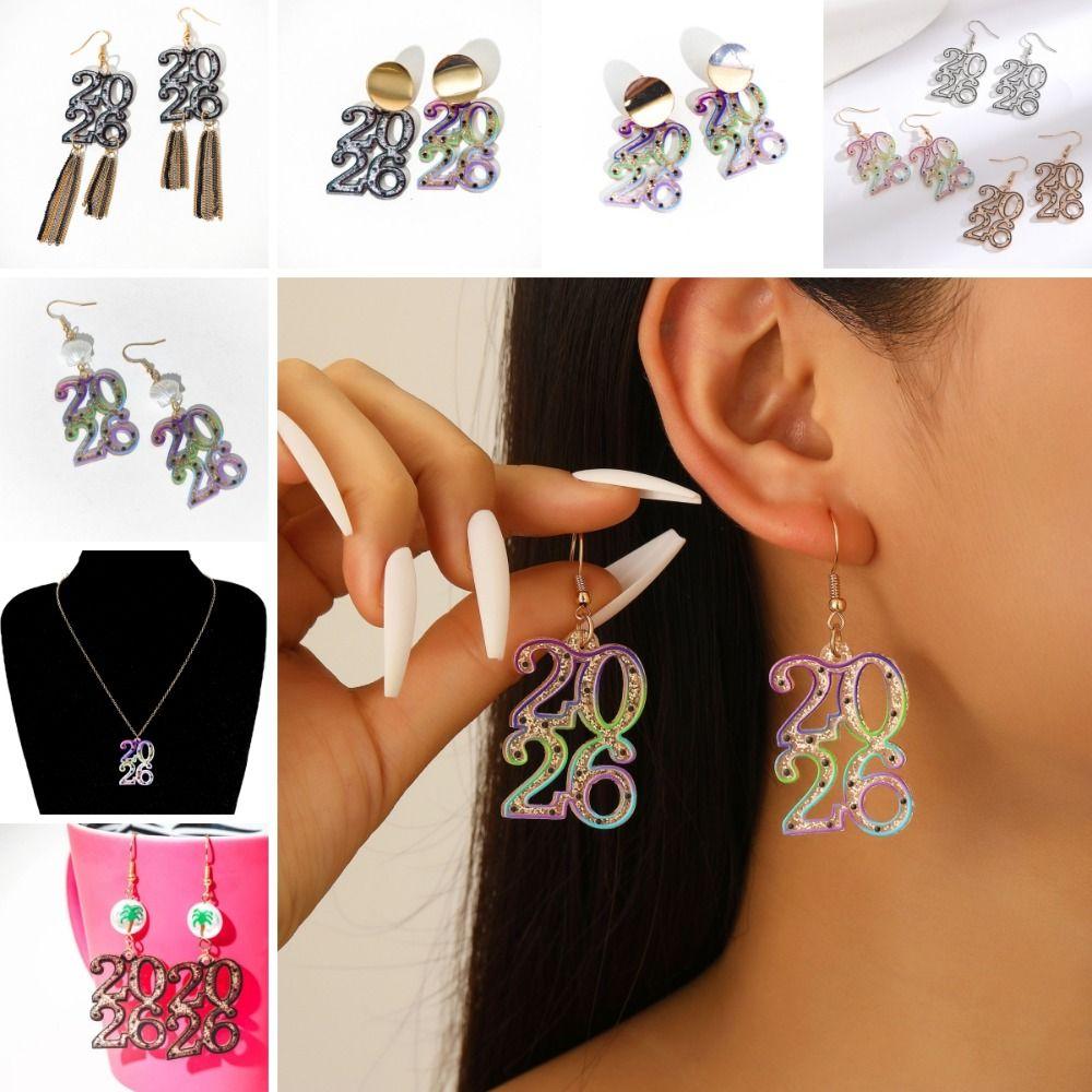 Jewelry Happy New Year Earrings Aesthetic Party Earrings Pendant 2026 Stud Earrings Men/Women