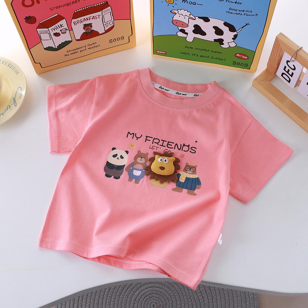 New Cartoon T-shirt Children Short Sleeve Pure Cotton Boys and Girls Summer Single Piece Medium and Large Children Parent-child Clothing