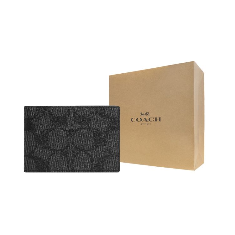 Coach Кошелек-портмоне 10 Классический Монограмма Сложенный Однотонный Простой Модный Карман для Карт Держатель для ID Покрытый Холст С Телячьей Кожей Унисекс Кошелек CM166-QBMI5