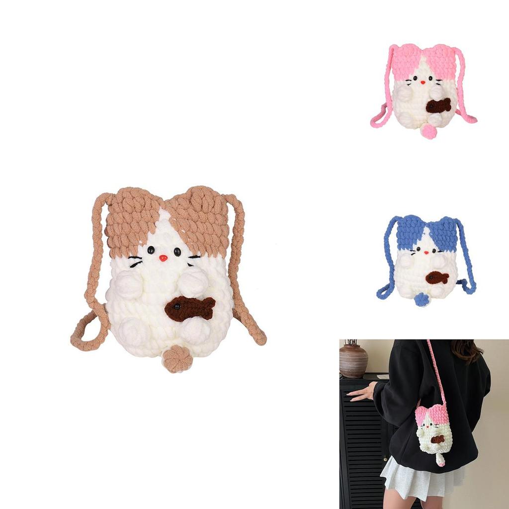 Молодежная шерстяная вязаная сумка через плечо с дышащей тканью и игривым животным узором