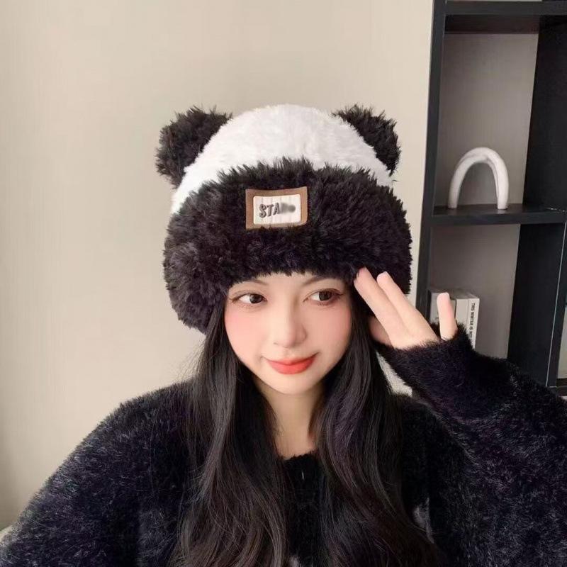 Hat Female Autumn and Winter Warm Knitted Wool Snow Hat Cycling Mother Fashion Ear Protection Headgear Scarf Integrated Hat