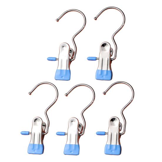 5 шт. многофункциональный зажим для сушки одежды с крючком, компактный металлический крючок из нержавеющей стали с резиновым покрытием