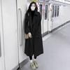 Женское зимнее пальто с отложным воротником и карманами средней длины, однотонный двубортный кардиган свободного кроя, пальто с длинными рукавами для поездок на работу