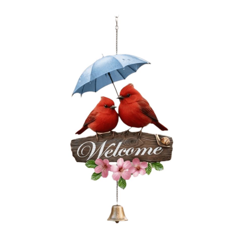 2D Flat Welcome Wind Chime Flower Bird Door Decoration Creative Porch Decoration Outdoor