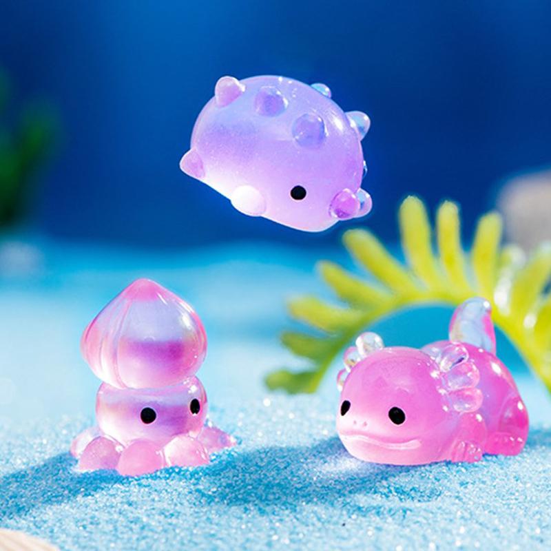 Luminous Marine Animal Ornament Mini Glow Animal Pendant Micro Fish Tank Crab Dolphin Octopus Decoration Landscape