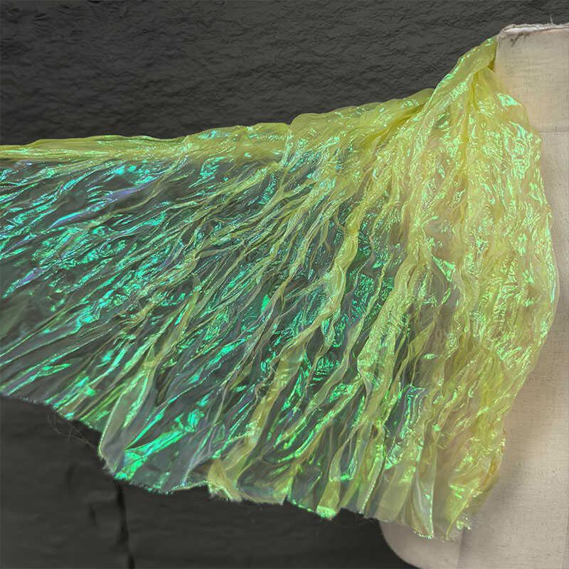 Laser Cut Organza Fabric Gradient Color Mermaid Texture for Wedding Dress Costume DIY Sewing Craft Material Wrinkle Wave Design