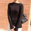 Hot Sale 2024 New Spring Summer Basic Tops Long Sleeve Loose Thin Sexy Blue T-shirt Women Fashion Solid Color Cotton Tee Femme