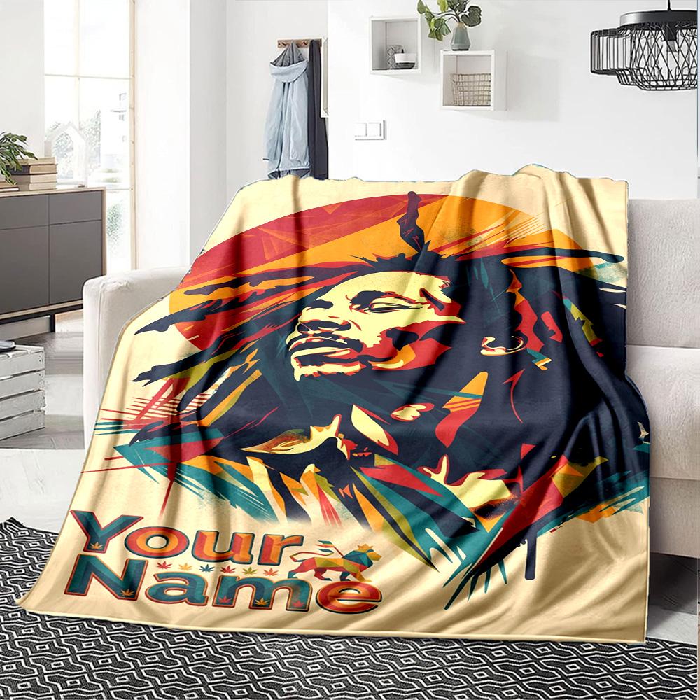Bob Marley Customize Text Blanket Gift Personalized Blanket Soft & Cozy for Seaside Office Chair Picnics Sofa Four Seasons Universal