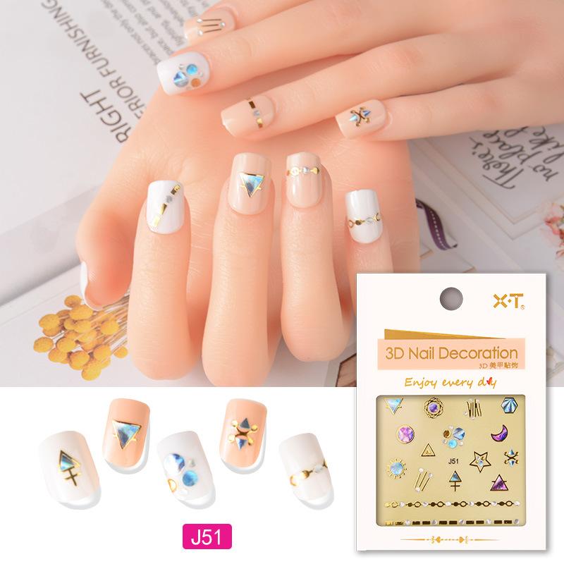 3D Three-dimensional Hot Stamping Nail Decals Star and Moon Sapphire Color Imitation Diamond Self-adhesive Nail Art Sticker DIY Jewelry