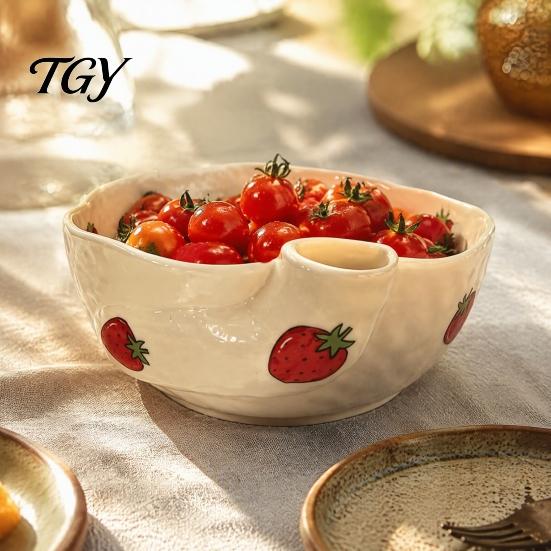 Sophisticated Ceramic Kitchen Decor Berry Washing Bowl with Drainage Holes, Fruit Essential for Lovers Rinse Basin, Colander Fresh Berries Vegetables