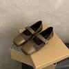 Fashion Shoes Woman Flats Autumn Shallow Mouth Casual Female Sneakers Square Toe Dress Summer New Fall Retro Solid Buckle Strap Mary Jan