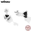 WOSTU Classic 100% 925 Sterling Silver Devil Heart Ear Studs Earrings Exquisite Black Zircon Earrings Fine Anniversary Jewelry