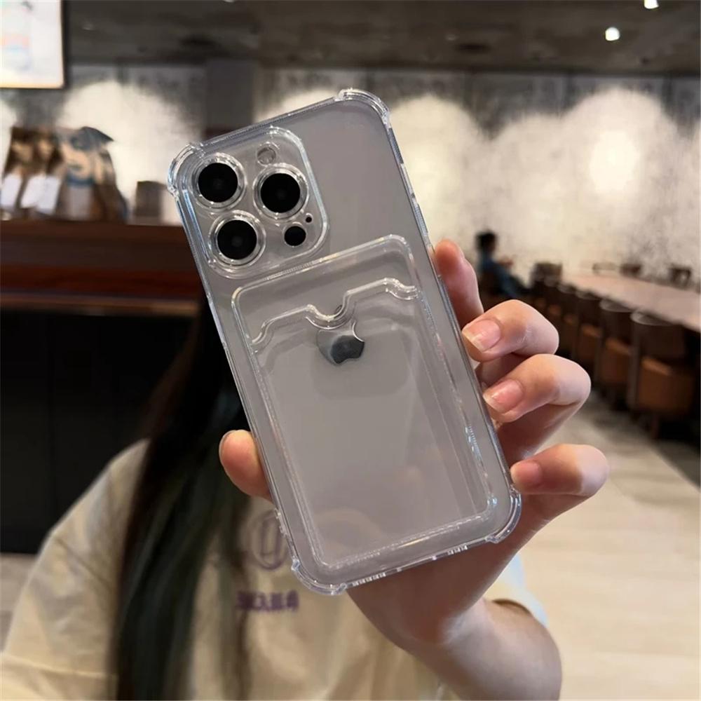Роскошный мягкий прозрачный чехол-держатель для карточек для iPhone 15 14 11 12 13 Pro Max Mini X XS XR 7 8 Plus SE сумка-кошелек чехол