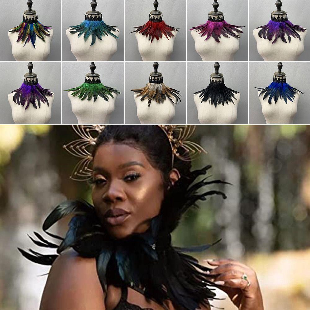 Cosplay Women Sexy Natural Feather Feather Choker Lace Fake Collar Punk Cape Shawl