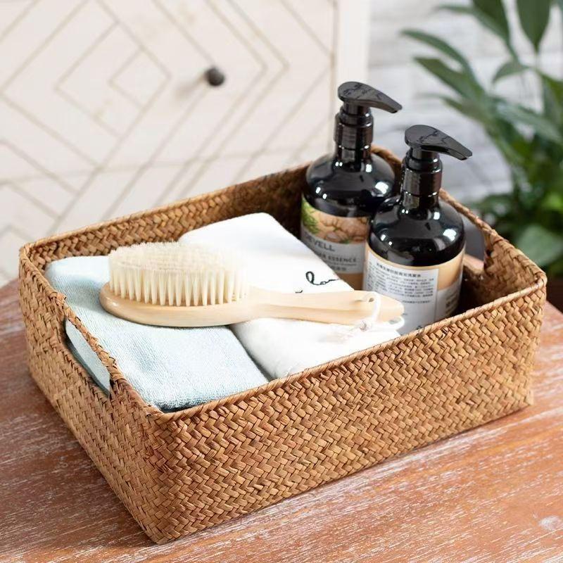 Seagrass Rectangular Storage Basket Desk Organizer Kitchen Bedroom Small To Extra Large Size Rustic Farmhouse Style